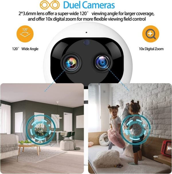 Bextgoo Dual Lens Motion WiFi 1080P Indoor Security Camera with 32G SD Card WHT - Image 3