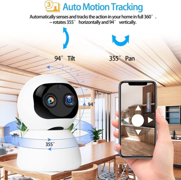 Bextgoo Dual Lens Motion WiFi 1080P Indoor Security Camera with 32G SD Card WHT - Image 4